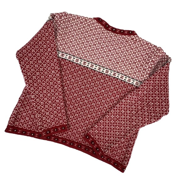 Liz Claiborne Red & White Crewneck Sweater Fair Isle Cotton Holiday Sz Med - Picture 6 of 12